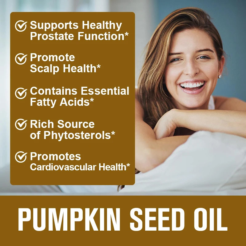 Buy 1 Get 1 Free! Pure Pumpkin Seed Oil Supplement, Support Promotes Hair Growth, Skin Health & Hormone Balance, Restful Sleep