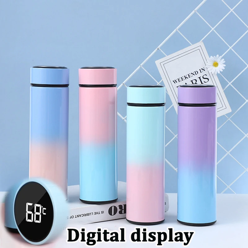 1pc 500ML Smart Insulation Stainless Steel Colorful Cup Mini Thermos Cup Water Bottle Led Digital Temperature Display Thermos