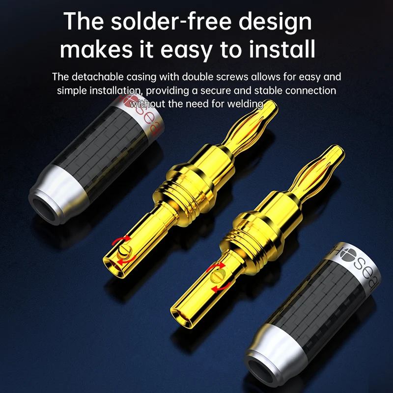 CHOSEAL Speaker Banana Plugs 2Pairs/4Pcs Gold-plated Carbon Fiber Banana Speaker Plug Connectors for Speaker Wire Amplifiers