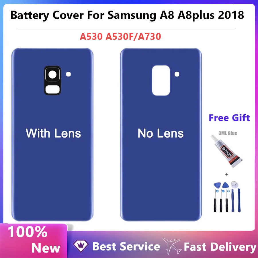 Battery Back Cover For Samsung A8 Plus A8+ 2018 A730 A8 2018 A530 Door Housing with Camera Glass Lens Replacement Parts For A530