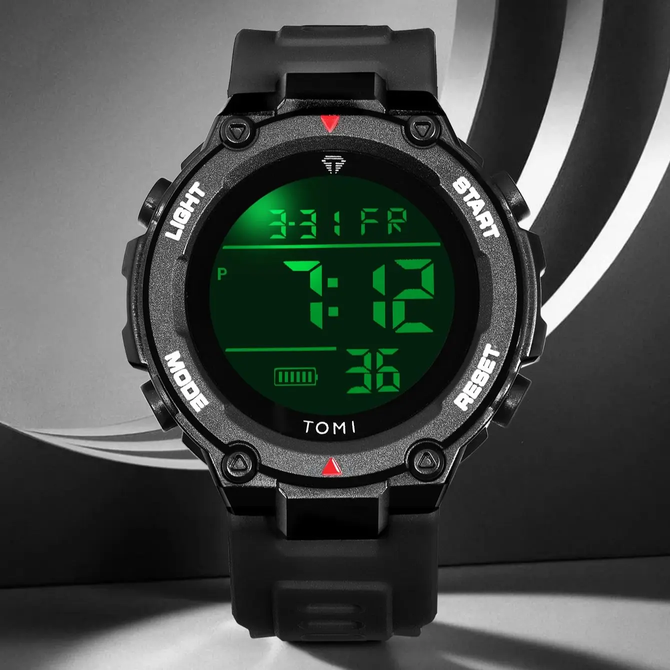TOMI Tactical Digital Watch Military Green Black 4-Button Sport Modes Shockproof Waterproof Outdoor Hiking