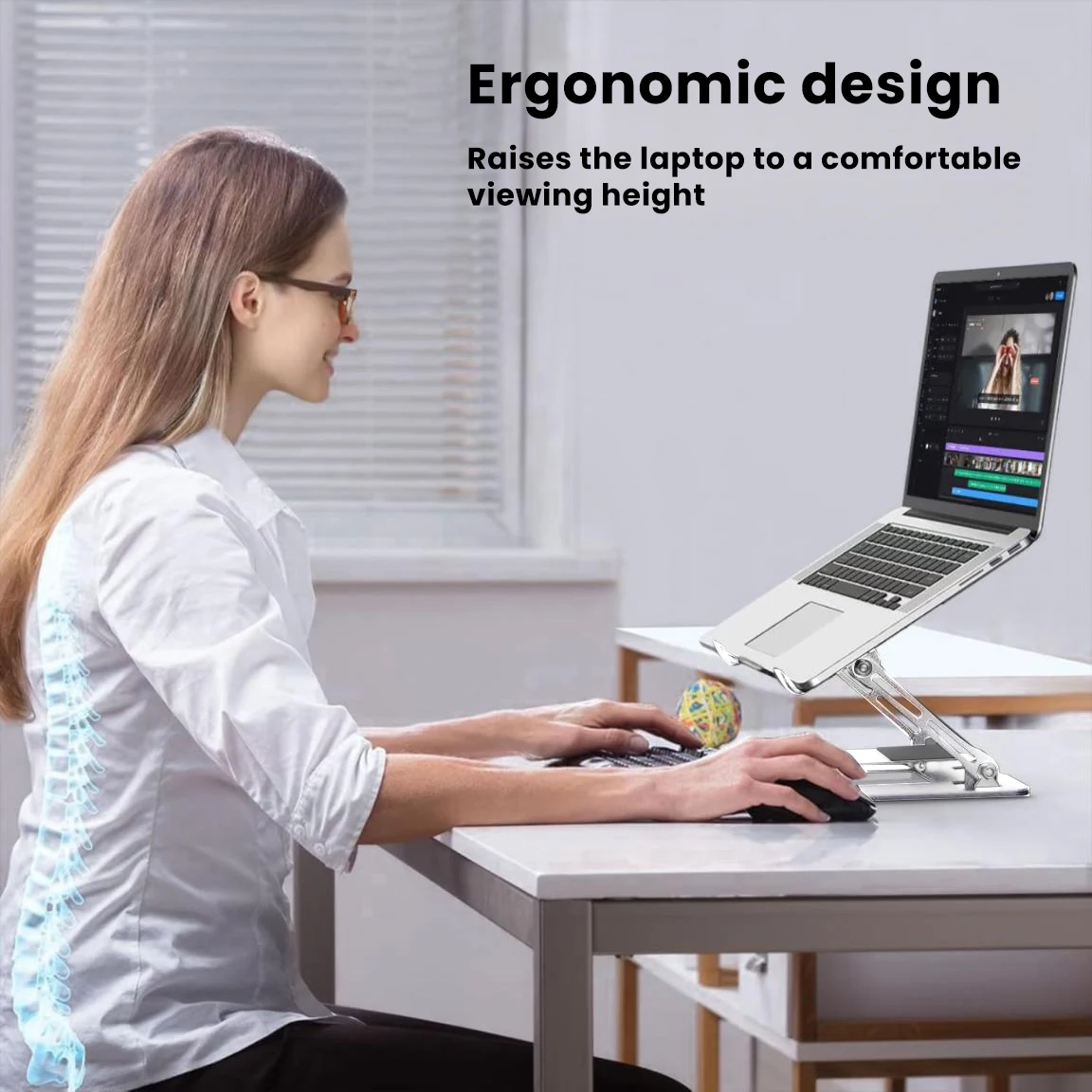 حامل متعدد الوظائف مع حامل كمبيوتر محمول قابل للطي يعزز التهوية وقابل للتعديل مع حامل هاتف قابل للتعديل لمنازل المكاتب