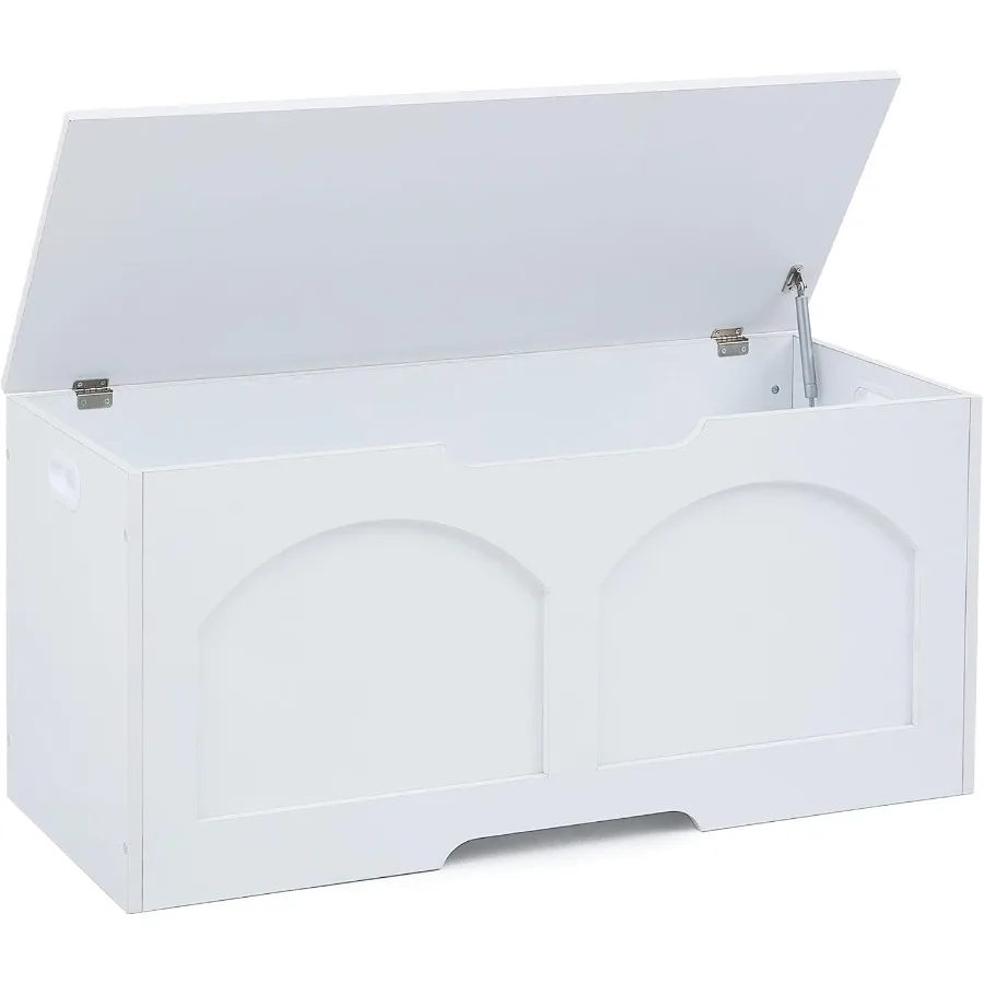 

31.5 Wooden Storage Trunk Bench with Lift Top and U-Shaped Opening for Entryway Toy Chest Organizer Bench in White 31.5 x 15.7