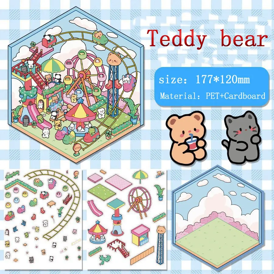 Cartoon 3D Dierenstickers Miniatuur Scène Kawaii Kapibala Kat DIY Gesimuleerde Cabine Sticker Pack Schoolaccessoires Kinderen Speelgoed Cadeau