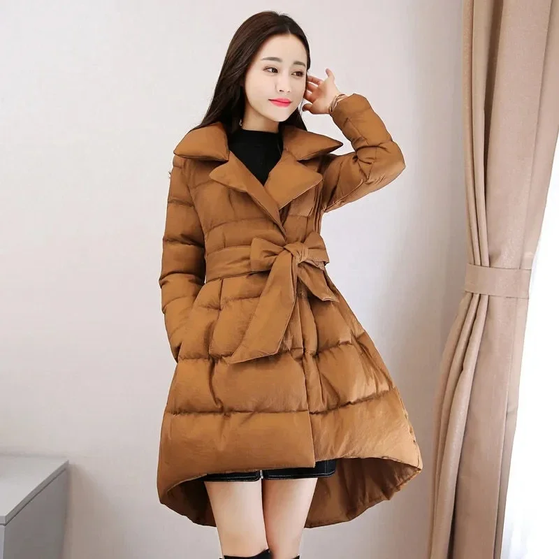 2025 New Winter Jacket Long Coat Women Parkas Warm Padded Cotton Jackets with Belt Female Clothing Belt Outerwear Clothes