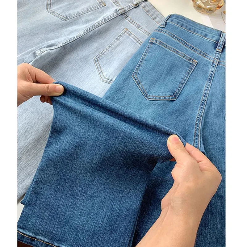 Women New High Waist Straight Jeans Spring Vintage Casual Ankle-length Denim Pants Korean Pantalones Streetwear Stretch Vaqueros