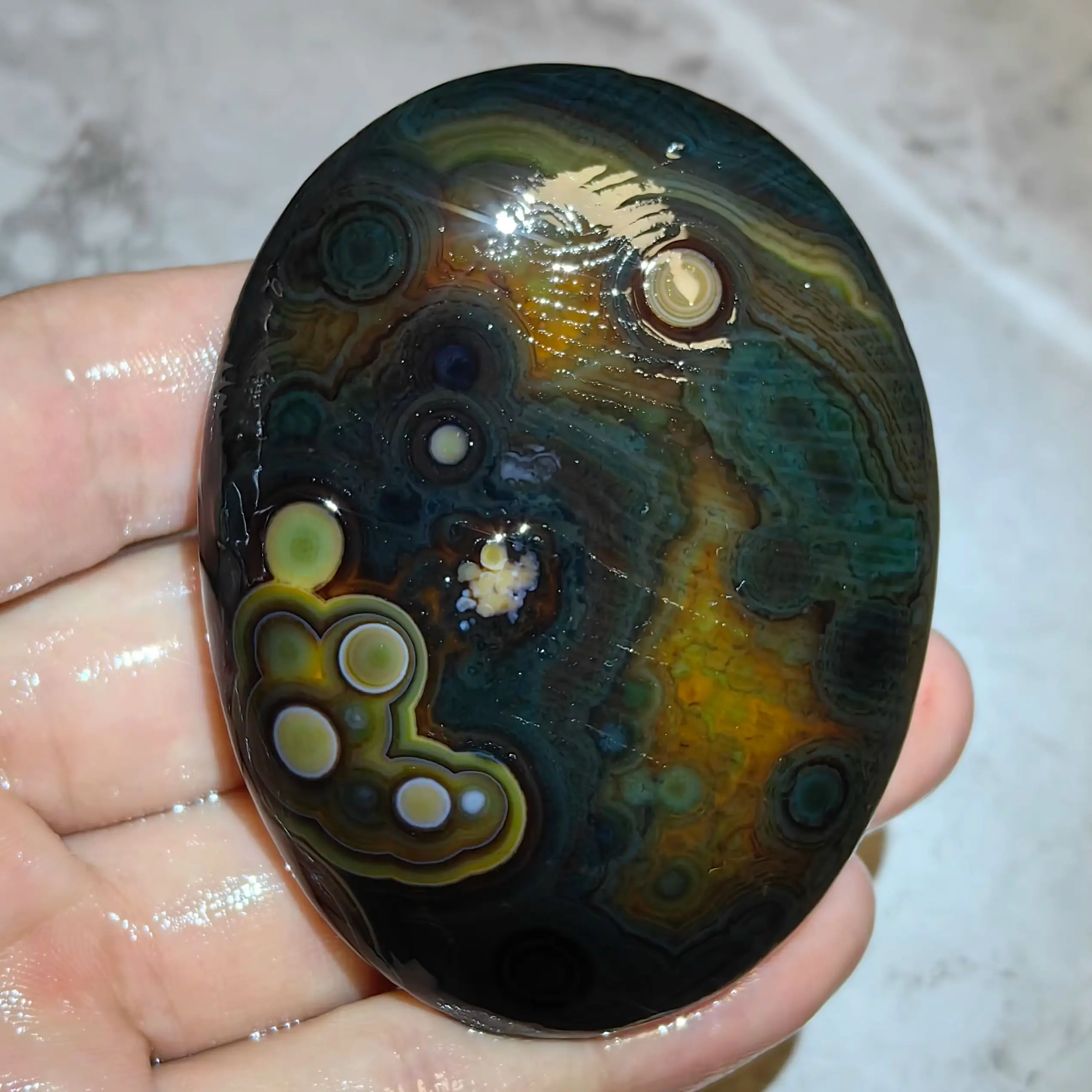 All-natura Wishing Agate Divine Eye Agate Attract Wealth Good Luck Anti Evil Amulet DIY Decoration Palm Stone Gift