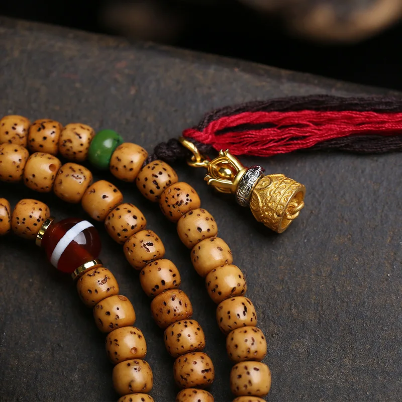 Tibetan cultural ornament, Yellow God of Wealth, Tangka Buddha pendant, sweater chain, agate ebony wood accessory,