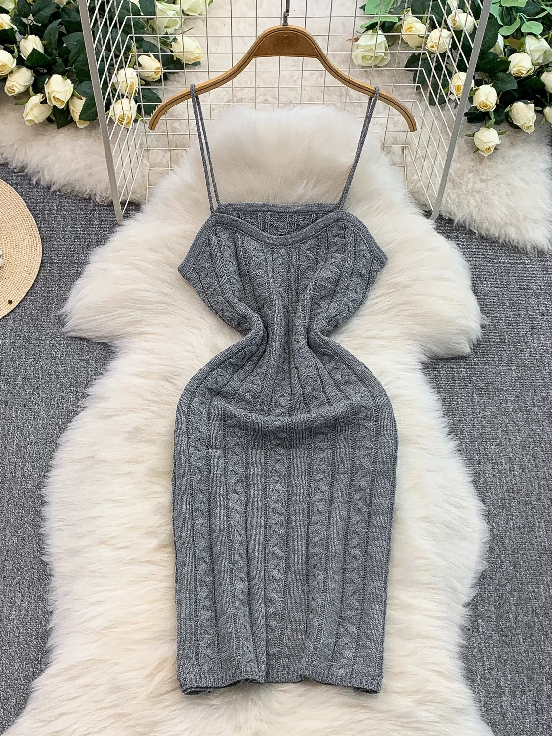 Slim Fit tricoté v-ne sangle Dr femmes taille haute orth jupe Sexy bout à bout améliorant été nouveau Sle pur désir Faion