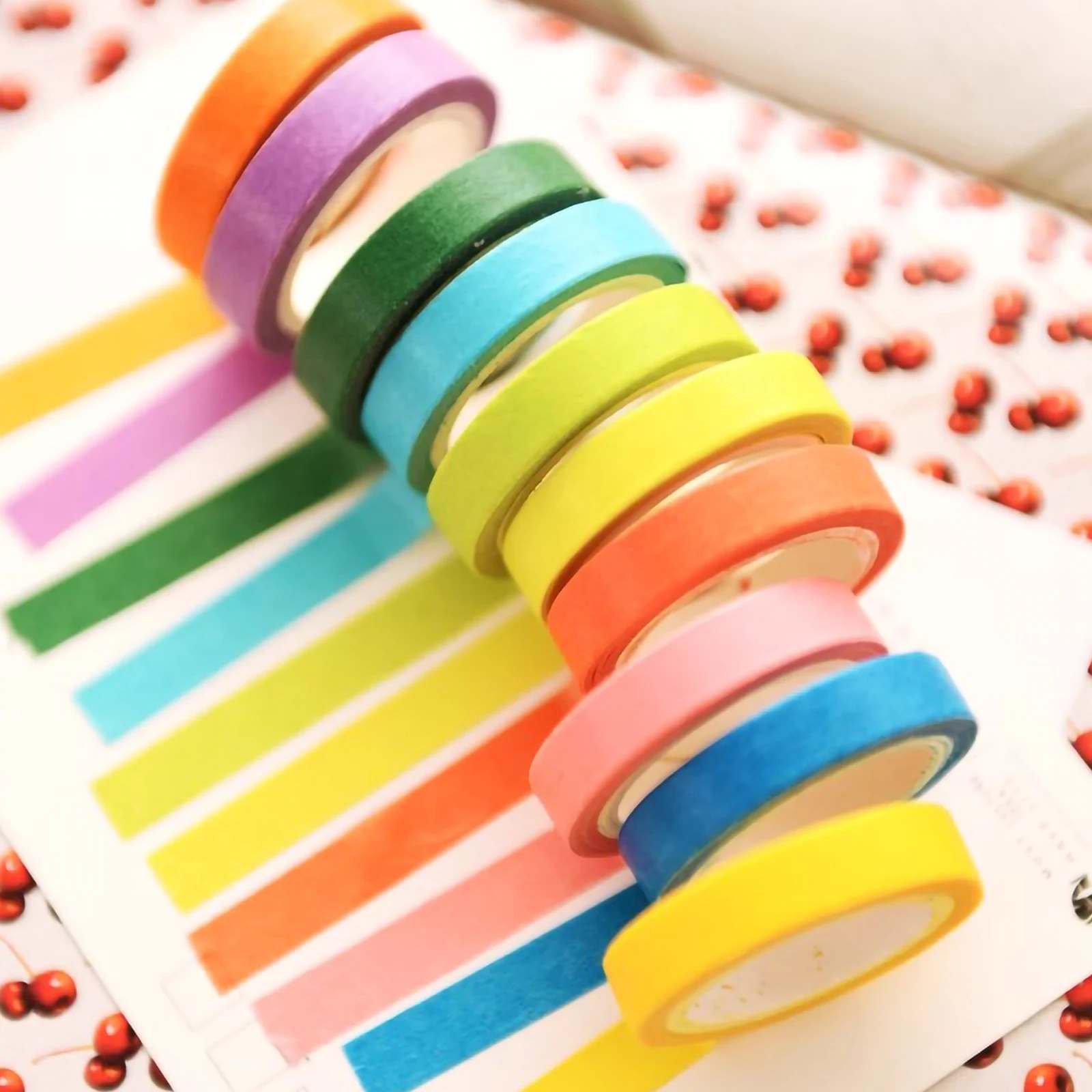 Rainbow Color Masking Washi Tape, 10pcs Japanese Washi Sticky Paper Tape, Adhesive Printing DIY Scrapbooking Deco