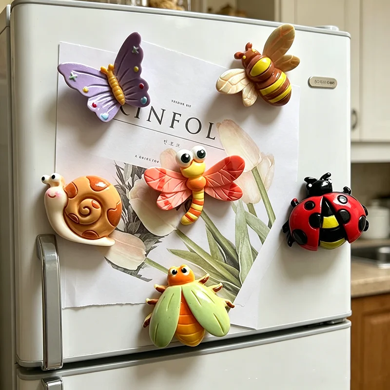 Cute Insect Resin Fridge Magnets DIY Cartoon Bug Refrigerator Stickers Home Kitchen Decorative Magnetic Ornaments