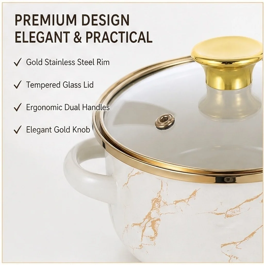 3Pcs Enamel Pot Set Double Eared Soup Pot with Lid 500Ml 800Ml 1200Ml Even Heat Distribution Induction Gas Electric Stove