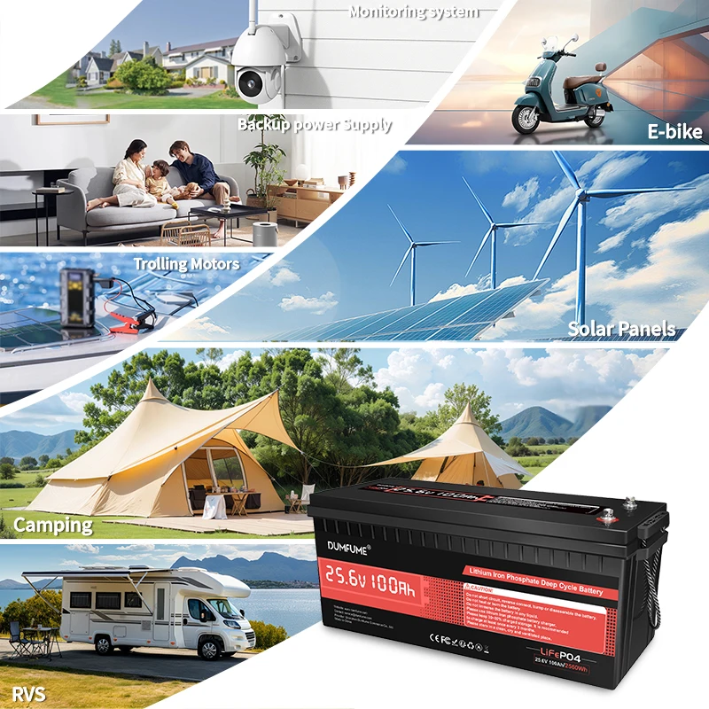 Dumfume 24V 100Ah Lifepo4 Lithium Battery 100A BMS 12V 600Ah/12V 314Ah/12V 100Ah/36V 100Ah Battery Solar RV 1 Year Warranty