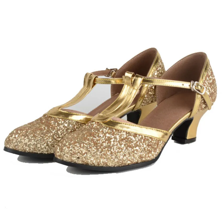 Chaussures de danse modernes à paillettes pour femmes, chaussures de tango Parker fermées, sangle en T, chaussures de valse standard, salle de Rh,