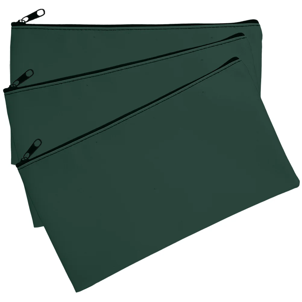 

3pcs Green PU Cash Bags Bill Pouches with Zipper for Cash Coins Checks Receipts Documents Organizer Wallet Money