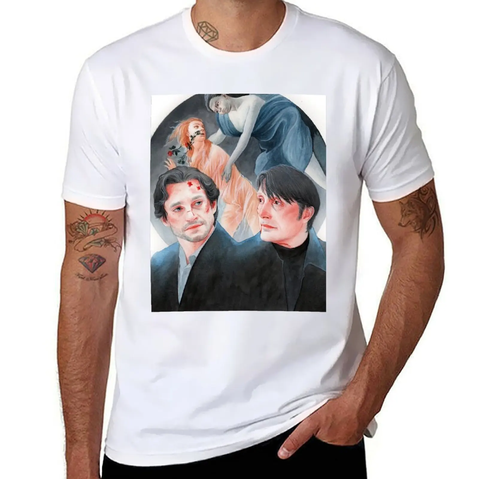 

shirts man shirt Hannibal t T-Shirt graphic plain S3E06 / Dolce 100% man man shirt t / Watercolor t cotton Hannigram