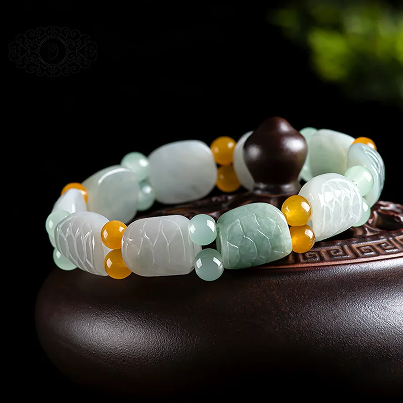 Natural Jade Tortoise Shell Pattern Bracelet, Exquisitely Carved 