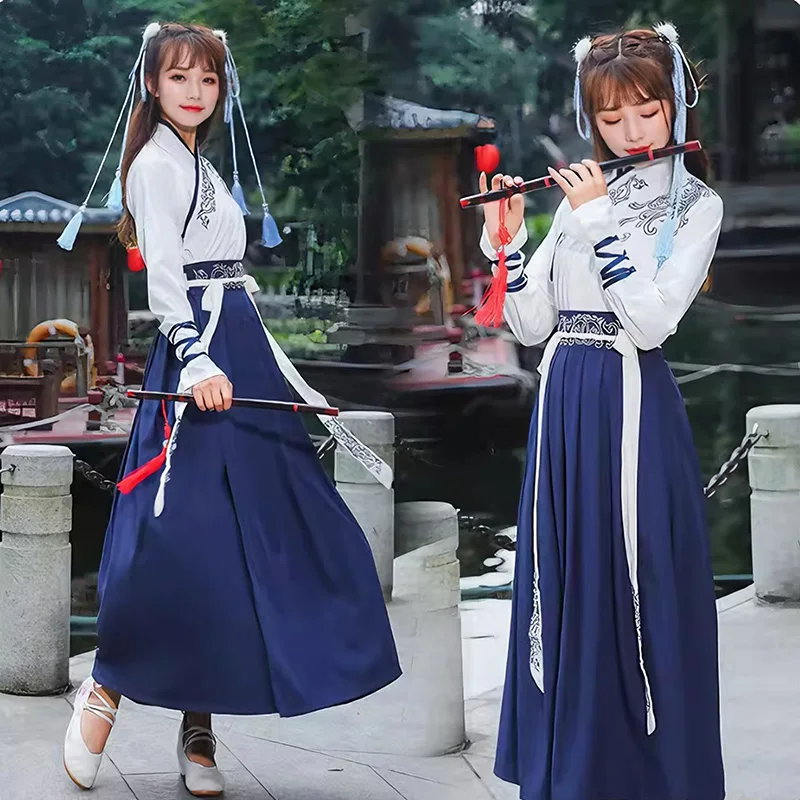 Unisex Adult Martial Style Hanfu Female Traditional Chinese Clothing Cross-Collar Han Suit Male Ancient Cosplay Couple Costume