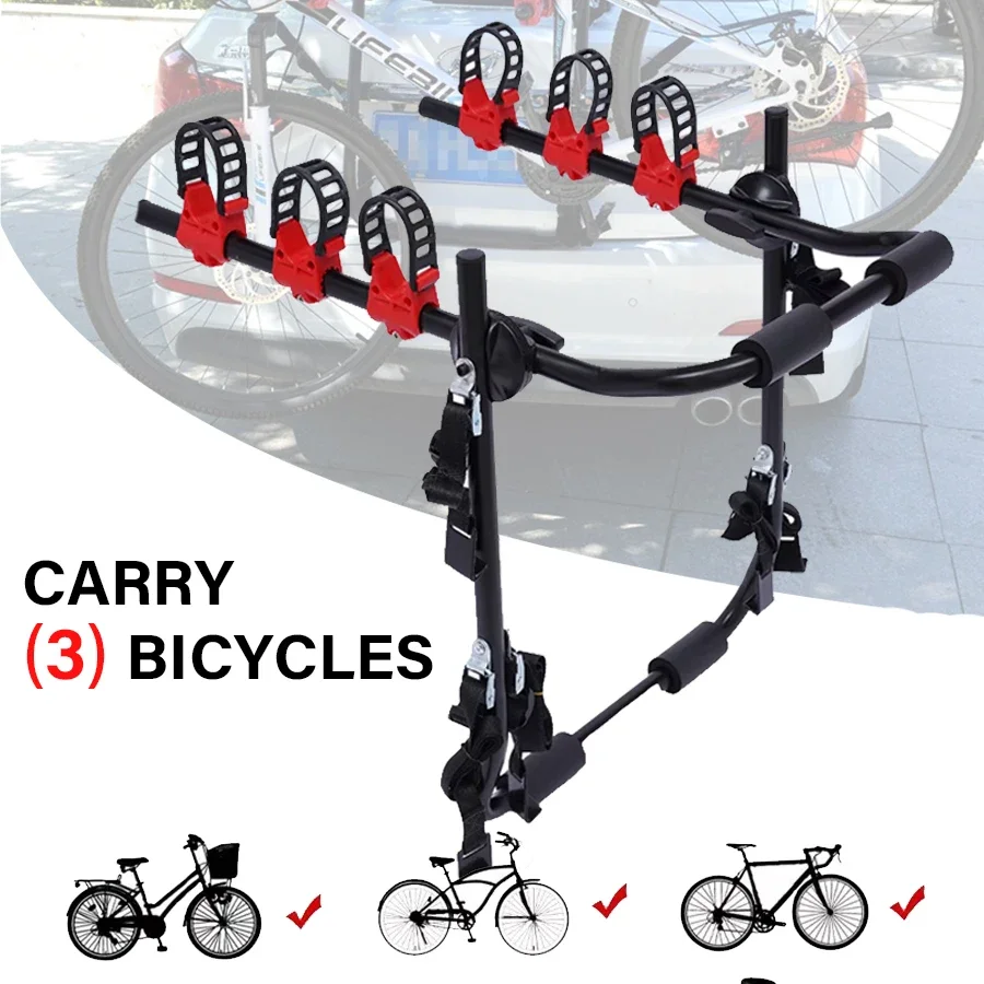 3 Bike Portable Folding Car Truck SUV Rear Mount Bicycle Rack Universal Sturdy Bicycle Carrier for Hatchback Rear Minivans