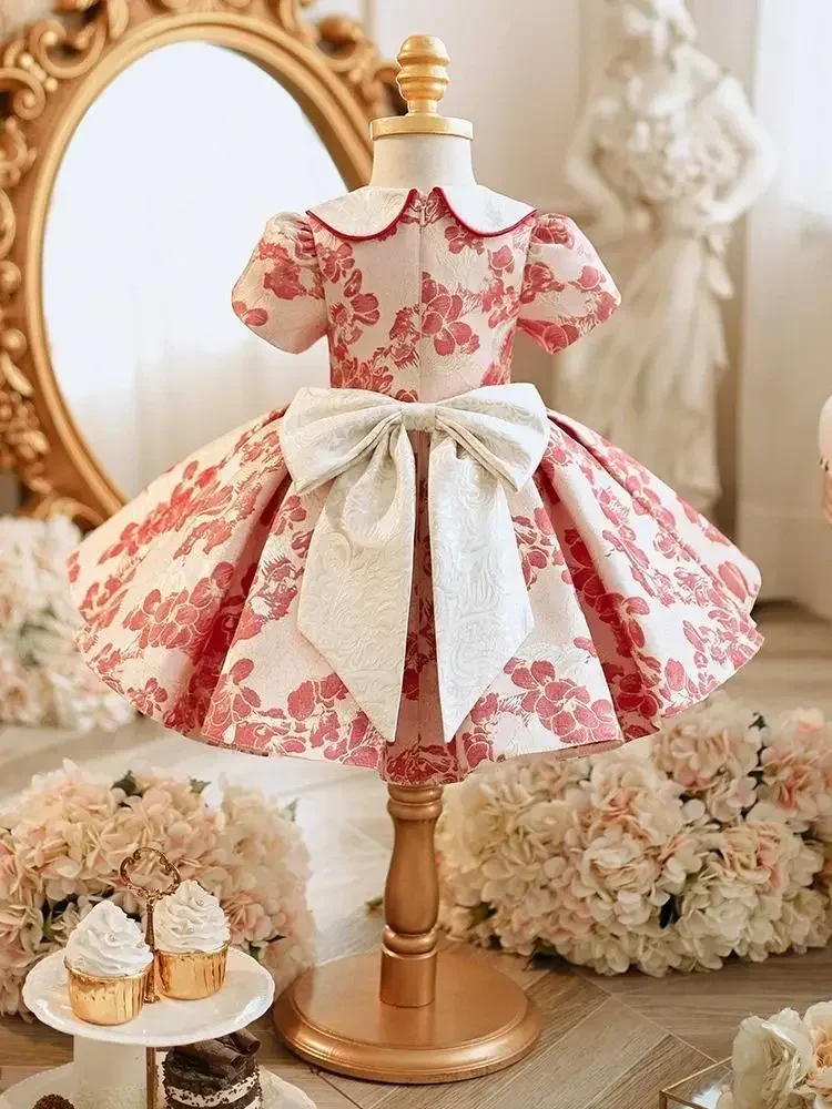 

2024 Evening Dresses for Girls 1st Birthday Party Floral Dress for Baby Girl Children Princess Banquet Clothes Infants Gala Gown