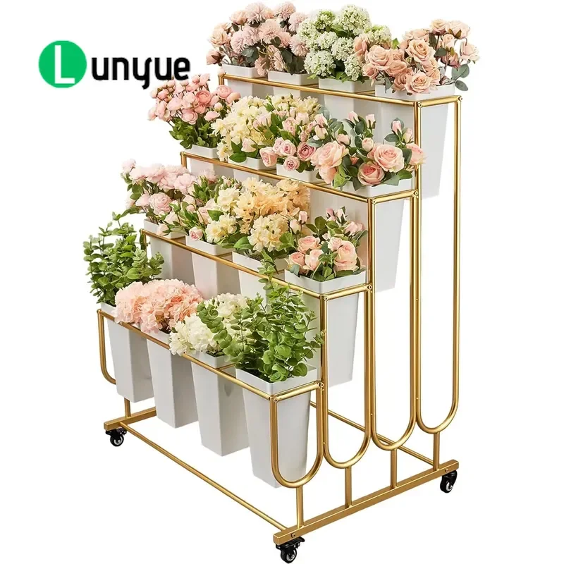 Customizable 3 Tier Wheeled Flower Display Stand Heavy Duty Plant Cart for Wedding Party Event Indoor Outdoor Use Durable