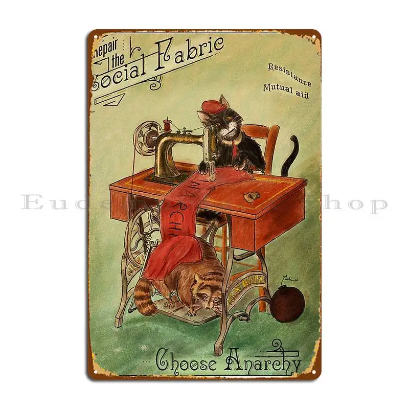 Repair The Social Fabric Cat And Anarchy Metal Plaque Poster Pub Plaques Club Cave Design Tin Sign Poster