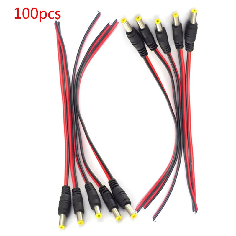 100pcs DC Extension Female Connecters jack Cable Adapter Plug For LED Strip Light CCTV Camera 26cm Length 5.5x2.1mm D1