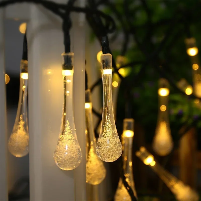 Solar String Lights Outdoor 20/30 LED Solar Water Drop Fairy Lights Waterproof  Patio Beads Light for Garden Wedding Party Lamp
