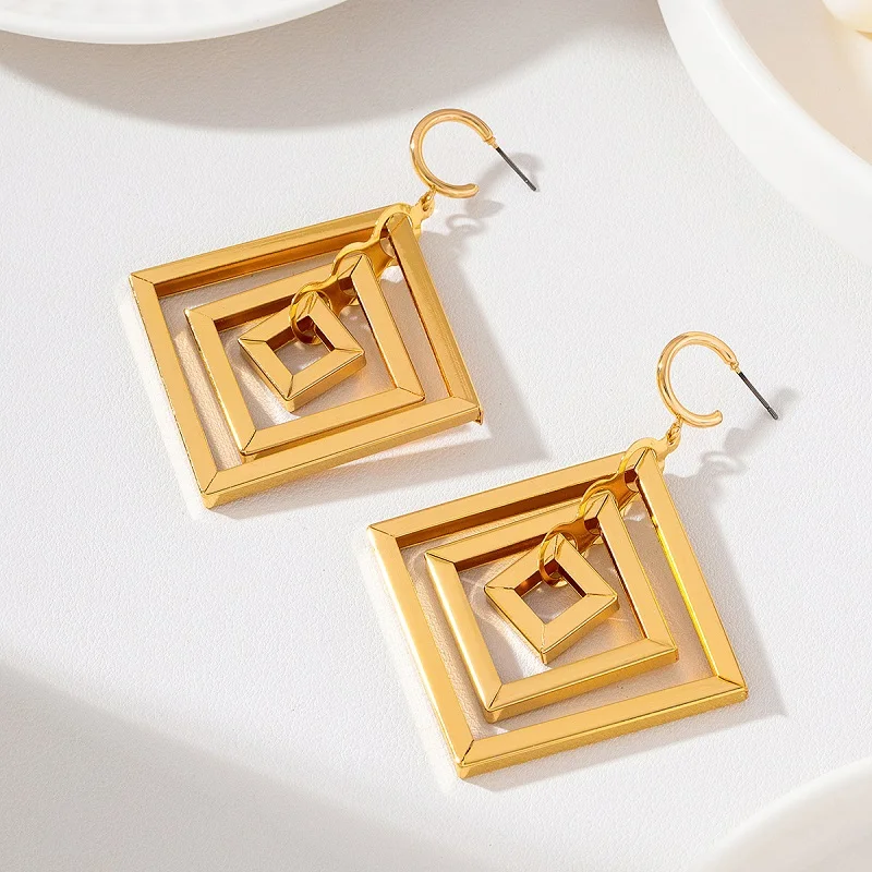 Multi-Layer Square Drape-Shaped Stud Earring Women Girls Gifts Fashion Jewelry Accessories Hot Sale Party Gift 2026 New