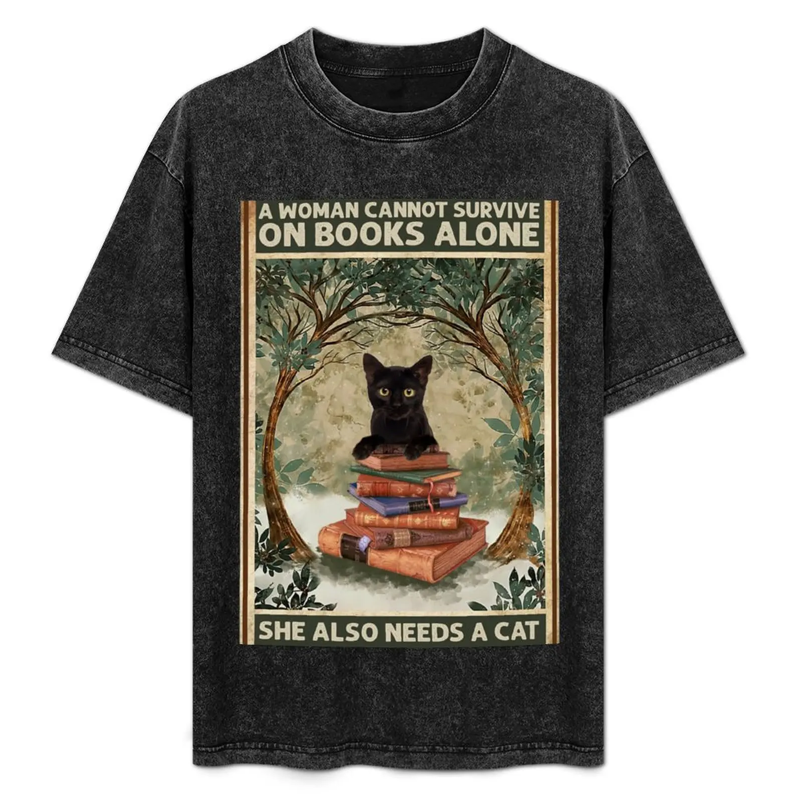 

black cat and book a woman meaning quotes T-Shirt Large Size Breathable Tee