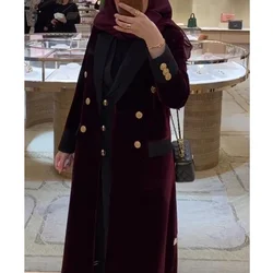 Burgundy Velvet Abaya Blazer Elegant Double Breasted Basic Fashion Long Coat 1 Piece Chic Party Daily Casual Women Jacket