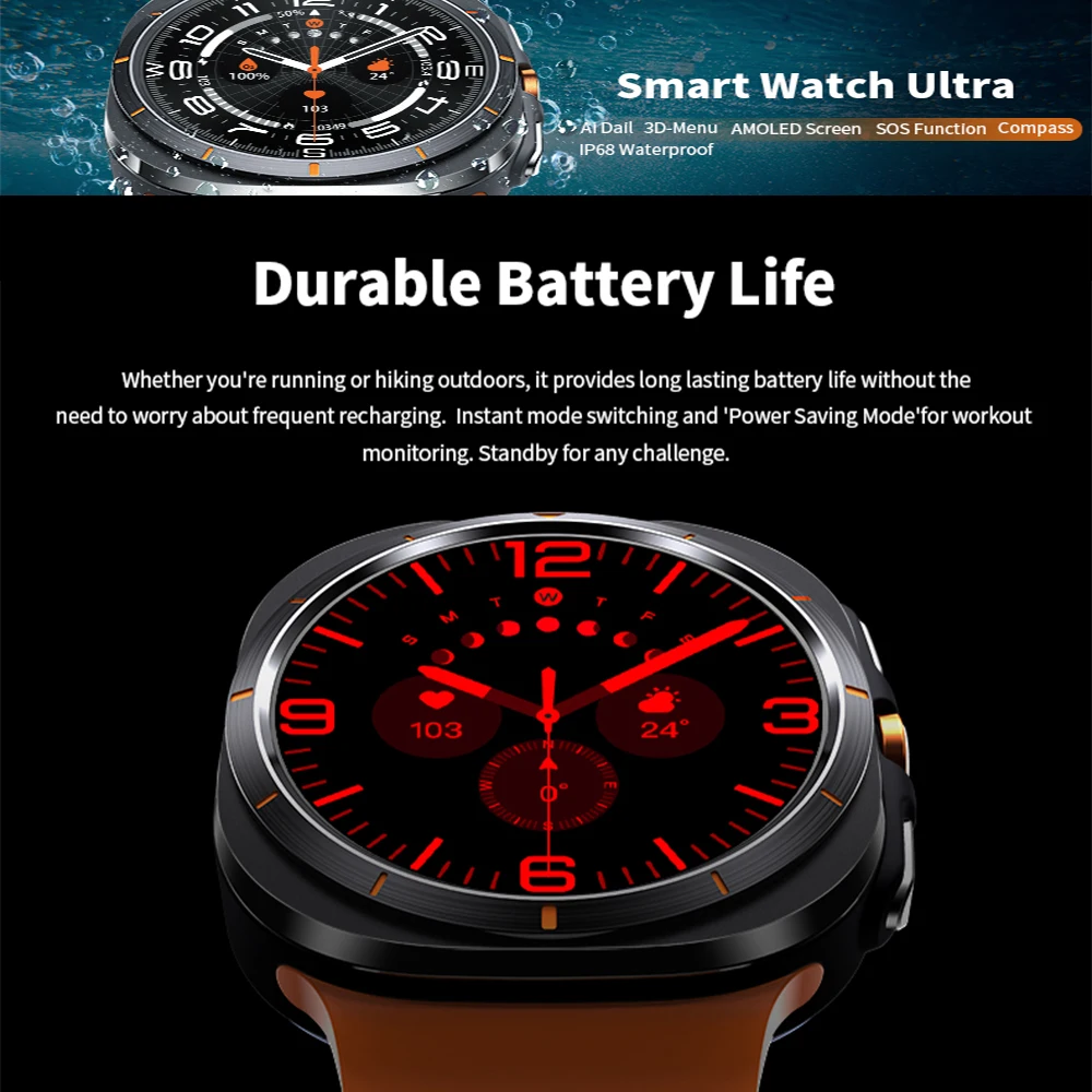 For Samsung Galaxy Watch 7 Ultra NFC GPS Tracker SmartWatch Men Amoled Always Display Body Temperature Clock BT Talk Smart Watch