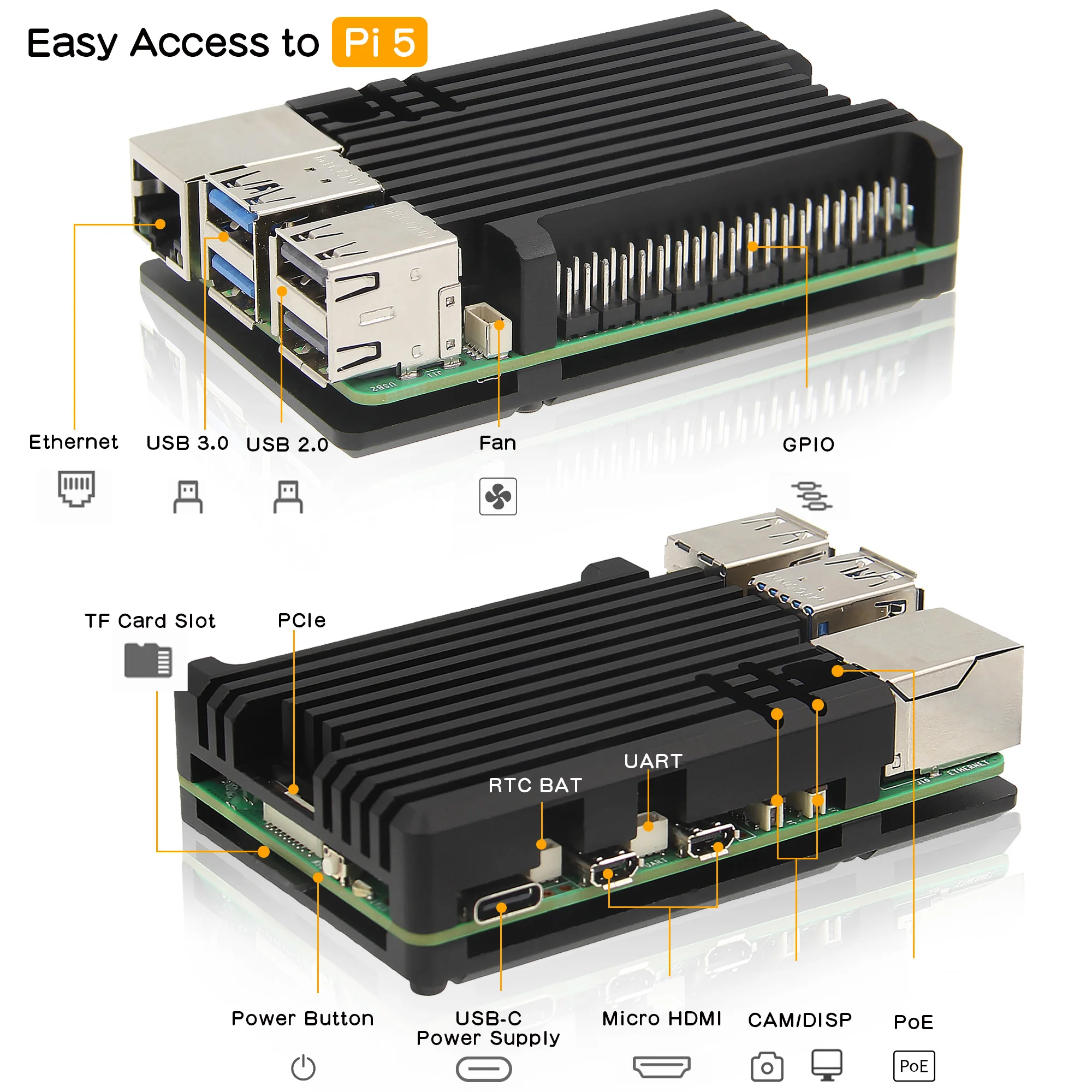 Pi 5 Case | Passive Cooling| Aluminum Alloy Armor Enclosure for Pi 5