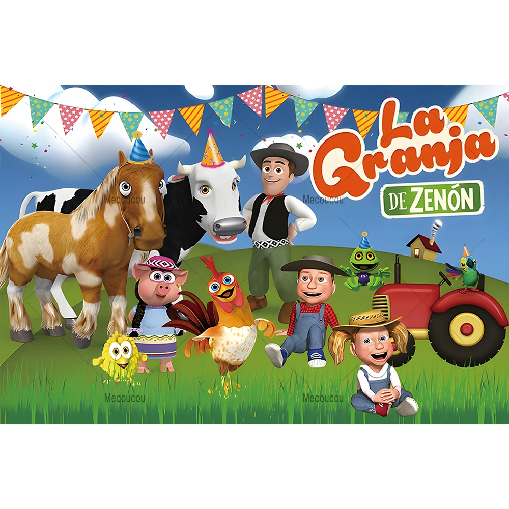 Custom Green Grass Farm Animal Backdrop Kids 1st Birthday Party Cartoon Rural Poster Banner Photo Studio Photographic Background