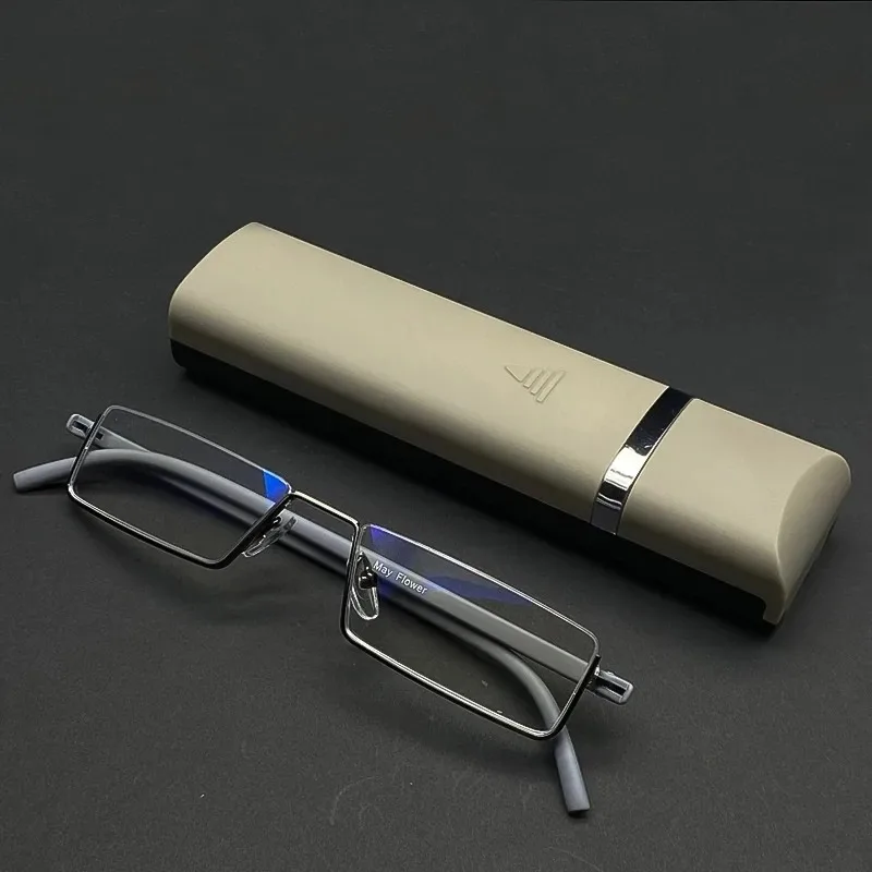 Quadratische Halbrahmen-Lesebrille für Männer und Frauen, modische Presbyopie-Brille, Anti-Blaulicht, Vintage-Business-Dioptrienbrille +1,0 – Detail 14