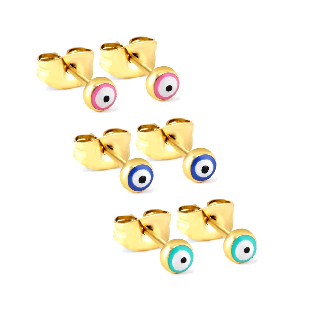 3 PCS/Set Simple Stainless Steel  Evil Eyes Small Earring Women Tiny Gold Color Cartilage Piercing Earring Minimalism Jewelry