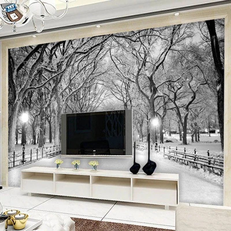 Custom Black White Snow tree Landscape Mural Wallpaper 3D Bedroom woods Forest Living room sofa TV background wall restaurant 8d
