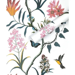 Self Adhesive Floral Bird Wallpaper Modern Pink Flower Wallpaper Living Room Bedroom Kitchen Bathroom Wall Paper Home Decoration