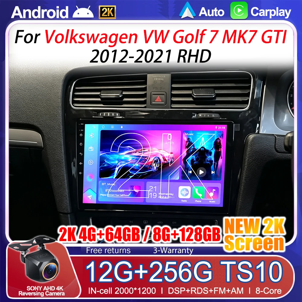 Android 16 Carplay Stereo For Volkswagen VW Golf 7 MK7 GTI 2012-2021 RHD Auto Car Radio Multimedia GPS Video Player Navigation