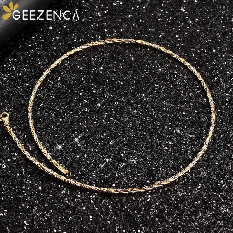 Italian 925 Sterling Silver Three Color 1.3mm Gold Plated Thread Weave Choker Necklaces Fine Jewelry Women Trendy Gift Necklace