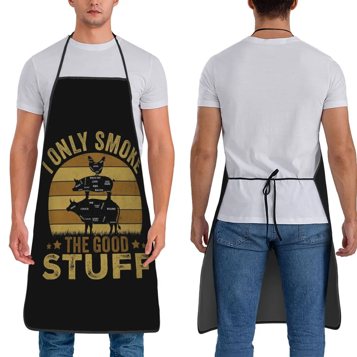 I Only Smoke The Good Stuff BBQ Grilling Aprons Chef Cooking Tablier Bib Kitchen Cleaning Pinafore for Women Men Painting