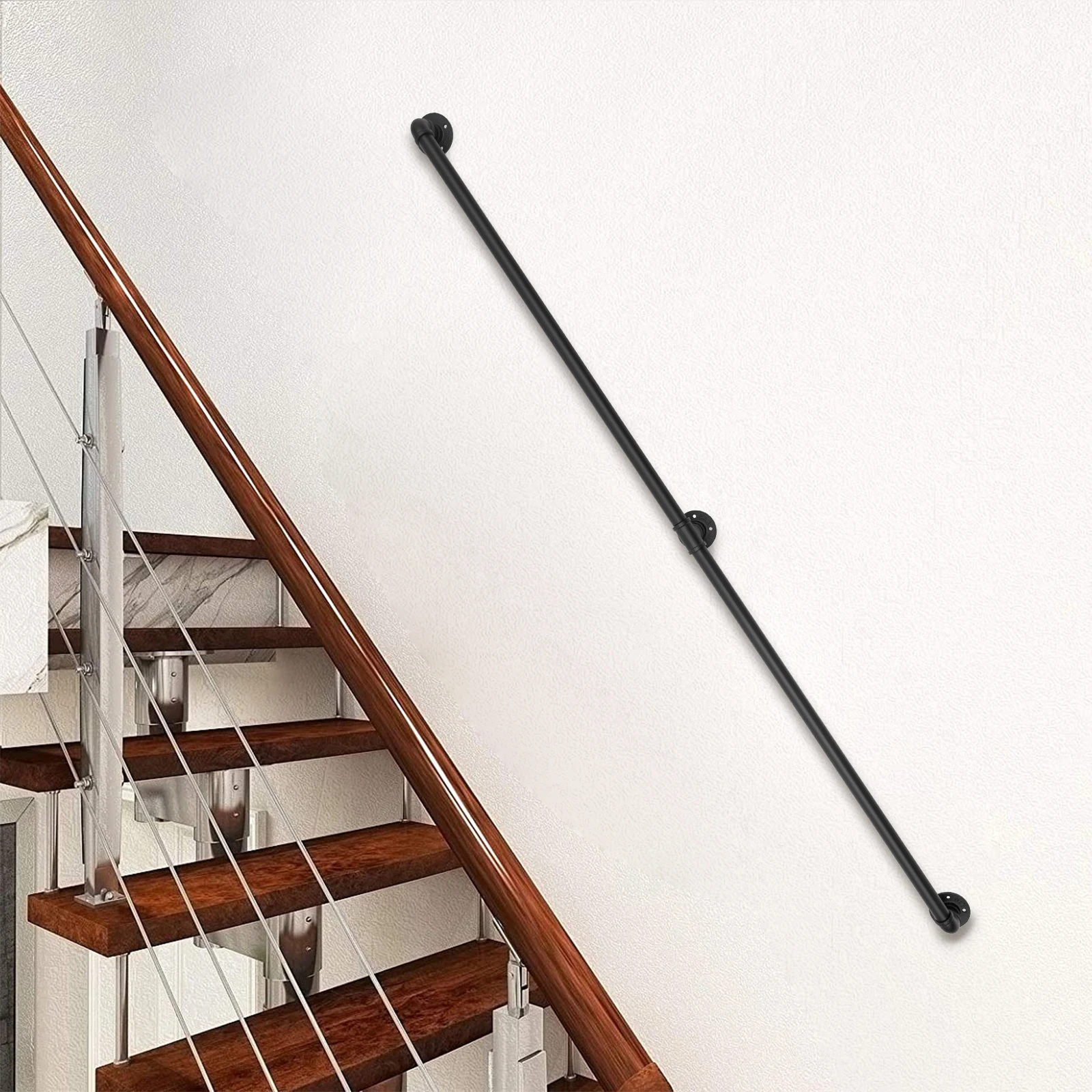 

6.6ft Pipe Handrail Kit Galvanized Steel Staircase Wall Mount Balustrade Grab Rail for Indoor Outdoor Stairs Corridor Garden