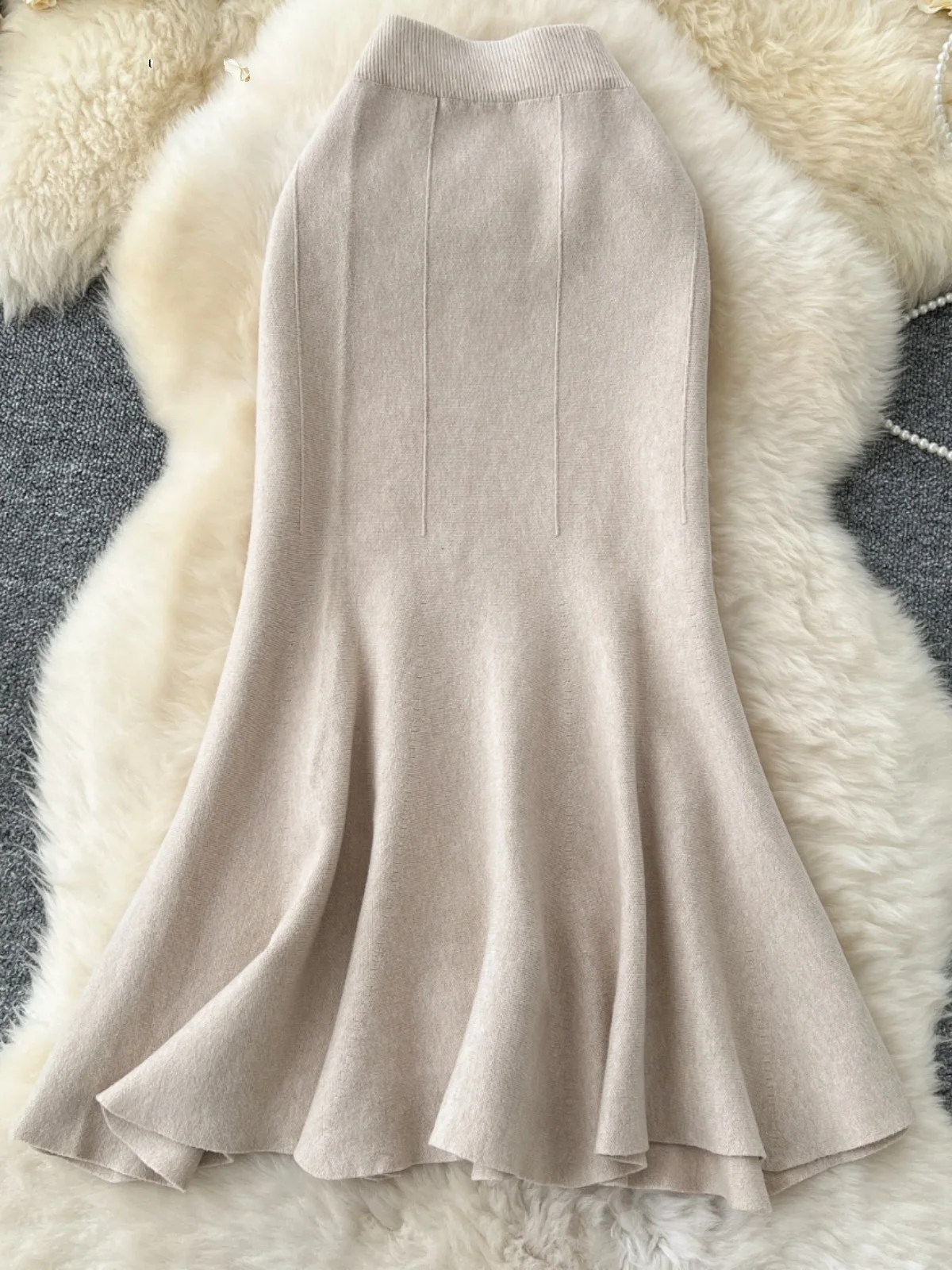 Cintura alta de malha fi cauda f saia feminina fino ajuste faionable primavera outono temporada fibra poliéster commute sle