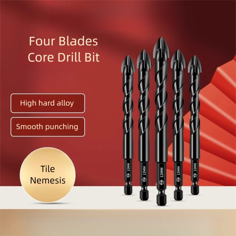 TG Professional Ceramic Tile Glass Drill Bit with Four Fluted Hexagonal Shank, Ideal for Porcelain Glass Drilling Applications