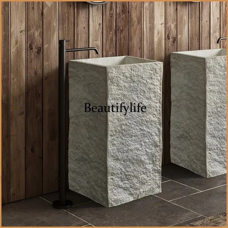 K153  Japanese style mid-ancient style wabi-sabi wind marble floor-to-ceiling wash basin hotel homestay club column basin
