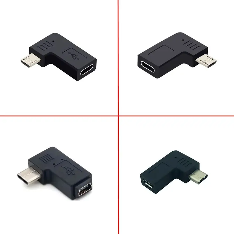 Type-C Male/Female to Micro Mini 5P Male/Female Elbow Left and Right Bend Adapter, Android Device Data Charging Conversion Plug