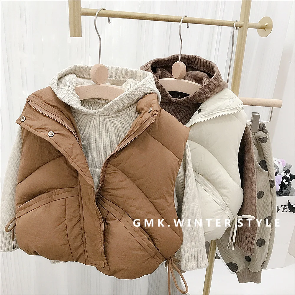 Vest Children Stand Collar Cotton Winter Boys Girls Easy Korean Waistcoat Loose Coat Childrens Clothing 2024 Solid Simple