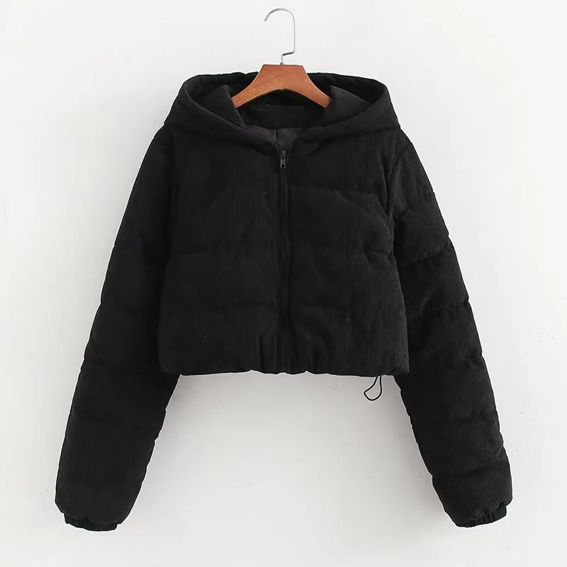 

Vintage style hooded corduroy black cotton padded coat women thicken warm parkas female jacket winter outwears down cotton coat