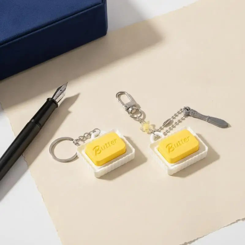 Niedlicher Butter-Slider-Schlüsselanhänger, simulierter Butter-Clicker, tragbares sensorisches Fidget-Spielzeug zur Angstlinderung, Taschenanhänger, Taschen-Ersatzteile – Detail 3