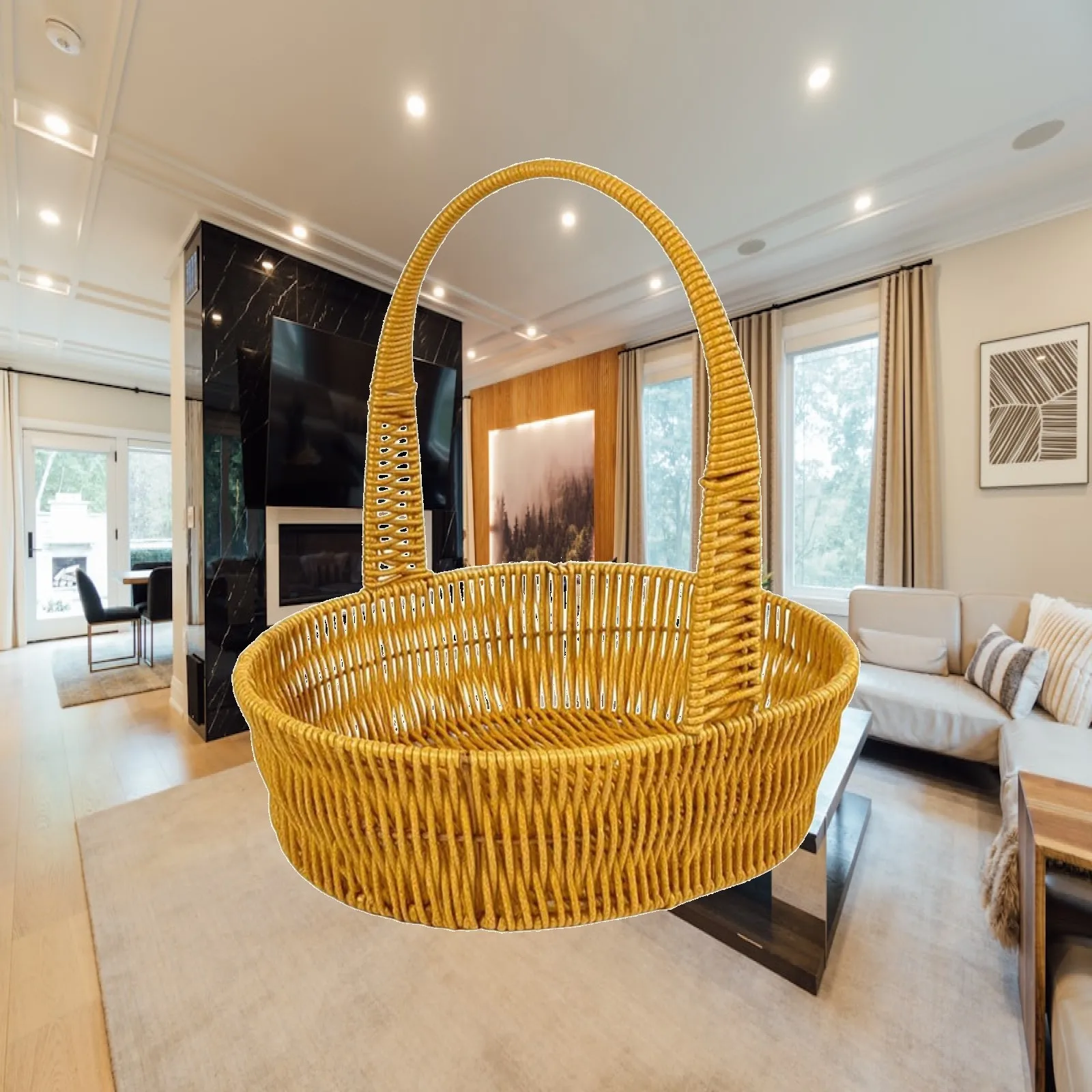 Fruit Basket with Handle Farmhouse Style Wicker Basket with Handle Woven Natural